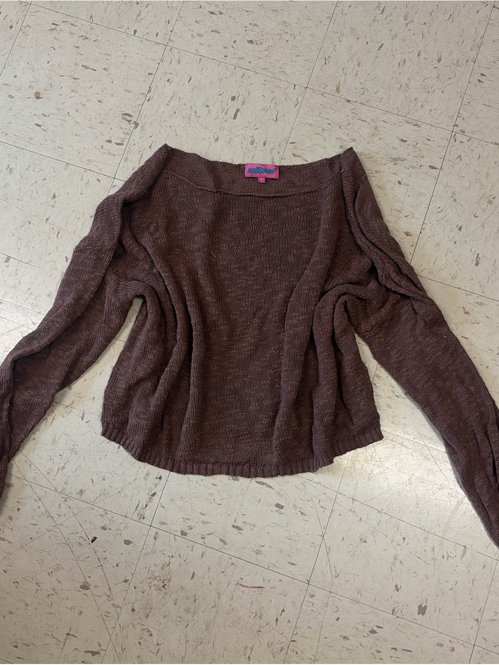 Edikted Off-the-Shoulder Brown Knit Sweater